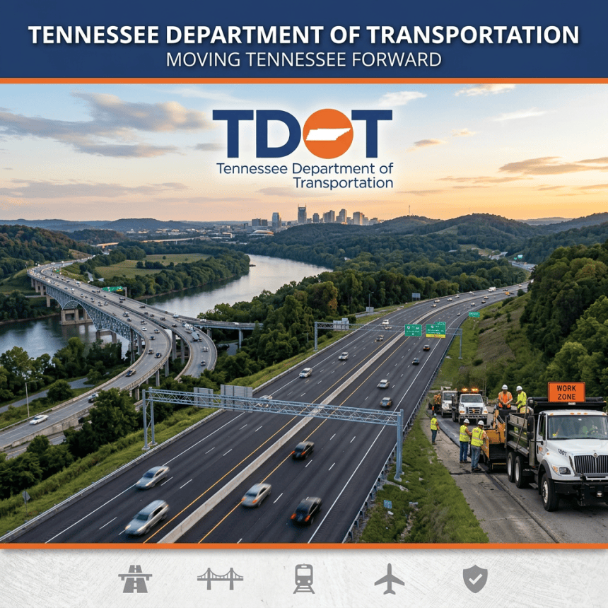 Tennessee Department of Transportation; Moving Tennessee Forward; TDOT Tennessee Department of Transportation; Work Zone